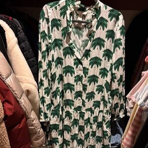 Green Palm Tree Print Dress 100% cotton
